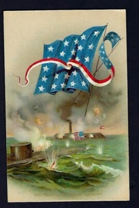 Postal patriótica de principios de 1900 La gran victoria del monitor, bandera estadounidense - Imagen 1 de 2
