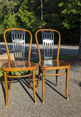 Pair ZPM Radomsko Thonet Poland Bentwood Dining Chairs Mid Century BoHo Cover