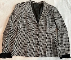 ZANELLA Womens Blazer Size 12 Gray Black And Ivory Woven Jacket From Italy - Picture 1 of 6