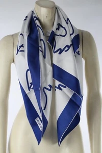 Bufanda Halston Vintage Azul y Blanco con Estilo Clásico y Elegante Suave - Imagen 1 de 7