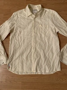 Quiksilver Shirt Mens Medium Beige Striped Long Sleeve Button Up Casual - Picture 1 of 12