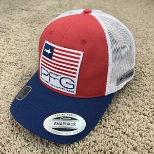 Columbia PFG Hat Americana Flag Hooks Red Snapback Performance Fishing Gear Cap
