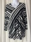 Chicos Size 1 Medium 8/10 Black White Striped 3/4 Sleeves Layered Tiered V Tunic