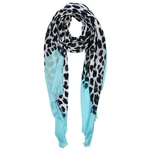 Blue Pacific Tierdruck Kaschmir Seide Schal in Aquablau und Schnee 78 x 22 - Bild 1 von 5