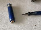 Blue Petite Antique Fountain Pen Swan2 14ct Gold Nib Chain Ring & Leather Case 