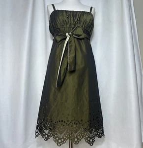 Antonio Melani Kleid Gr. 2 (XS) Grunge Grün Boho Rüschen A-Linie Cutout Schleife Midi - Bild 1 von 11