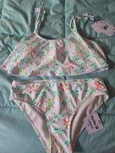 Hurley Girl's Bikini 2-Piece Swim Colorful Palm Trees Size 14 - Picture 1 of 5