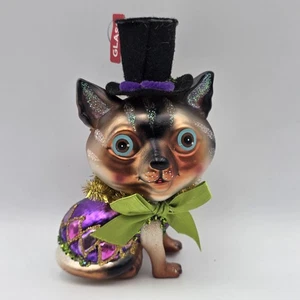 Gato con sombrero de copa adorno de Navidad de vidrio de Ashland - Imagen 1 de 6