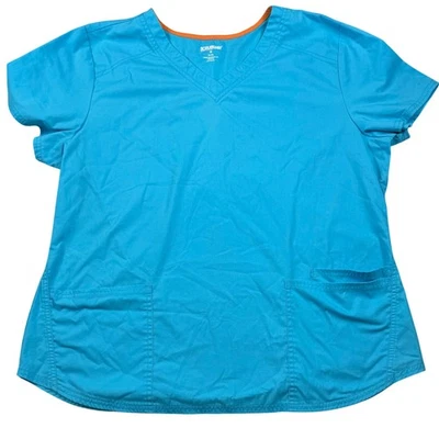 SCRUBS STAR Women XL Turquoise V-Neck Scrub Top Short Sleeve Pockets Scrubwear - Image 1 of 4