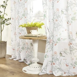 White Semi Sheer Curtains 84 Inches Long 2 Panels Set with Pattern Grommet Pr... - Picture 1 of 9