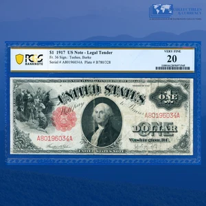 Fr.36 1917 $1 One Dollar "SAWHORSE REVERSE" Legal Tender Note, PCGS VF 20 #96034 - Picture 1 of 3