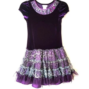 Jona Michelle Girls Party Dress Sz10 Purple Velvet Tiered Layers & Lace Holiday - Picture 1 of 18