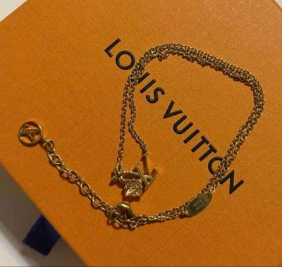 Louis Vuitton Collier Loulougram Necklace Chain M00783 Gold GP Pink W/Box Auth - Image 1 of 4