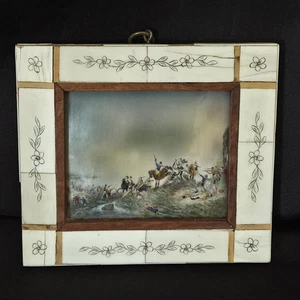 Antikes französisches Miniatur Gemälde Kampfszene Kriegsszene Soldaten Pferde  - Bild 1 von 15