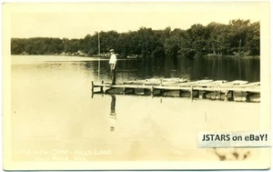 1920s WILD ROSE, WI, LAKE VIEW CAMP PIER, HILLS LAKE REAL PHOTO POSTCARD RPPC - Bild 1 von 1