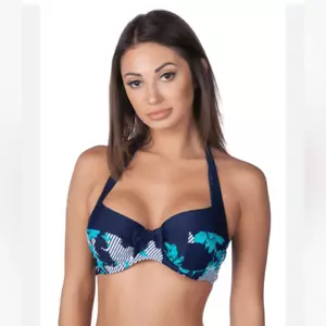 Panache Swim Top 34E Women’s Page printed Halter Bikini Bra Floral Print - Picture 1 of 15