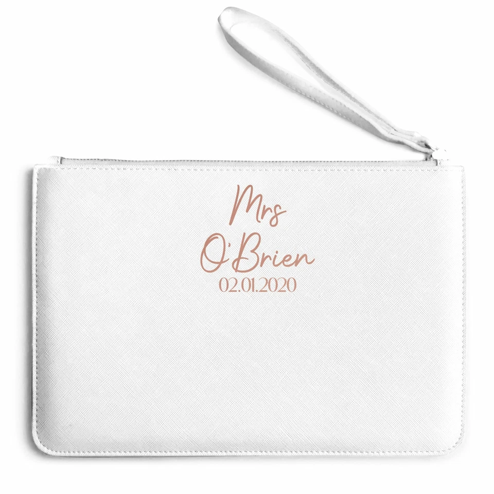 THE CLOTHING SHED Womens Custom Mrs & Wedding Date Clutch Bag Personalised Gifts For Bride Birthd