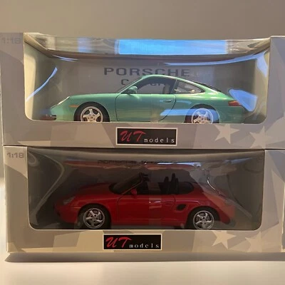 UT Models Bundle lot: 1:18 Porsche 911 996 coupe GREEN + Boxter RED - Image 1 of 4