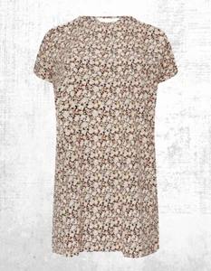 Ex Women’s Plus Size Curve Ditsy Print Shift Dress in Brown (A Bit Defect) - Picture 1 of 11