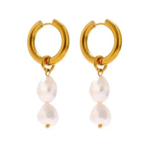 goldene Creolen mit Perlen - Bild 1 von 4