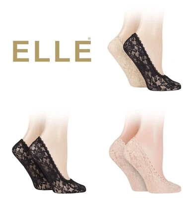 Forros de zapatos para mujer No Show Forro Calcetines Negro/Encaje natural Floral ELLE- 2 pares Foto 1 de 4