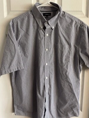 Croft & Barrow para hombre talla Camisa manga corta L azul blanco a rayas con botones Foto 1 de 4