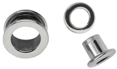 Orecchio Piercing Gioiello Piccolo Lobo Flesh Tunnel Argento Acciaio Con Bordo - Immagine 1 di 2