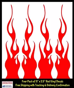 Tribal Flames Red Hot Rod Fire Four 11" Red Vinyl Decal Car Truck Motorcycle - Picture 1 of 1