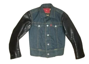 LEVI RED COLLECTION DENIM LEATHER WOOL BLANKET LINED TRUCKER JACKET S lvc vtg - Picture 1 of 5