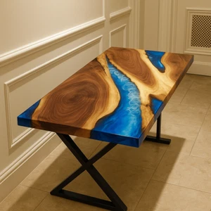 Mesa de comedor superior de resina epoxi Ocean muebles de pasillo de madera con borde vivo - Imagen 1 de 12