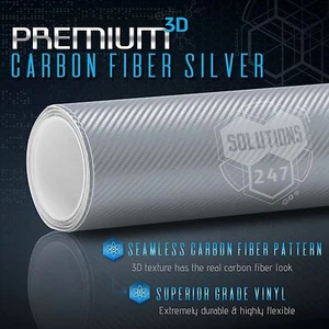 24" x 60" In Vinyl Wrap Bubble Free Air Release - 3D Silver Carbon Fiber Matte - Bild 1 von 8