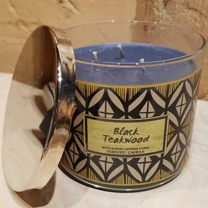 Schwarze Teakholz Duftkerze Bath And Body Works 14,5 oz 3 Docht - Swanky Barn - Bild 1 von 12