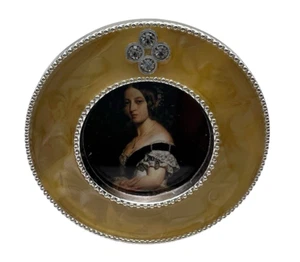 2" Round Jeweled Enamel Yellow Silver Photo Picture Frame - Picture 1 of 3