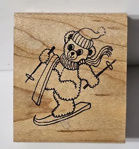 Stamps Of Approval Wood Mounted Rubber Stamp - Skiing Bear - Picture 1 of 2