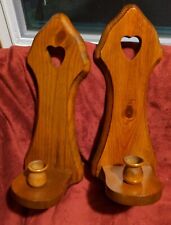 Pair Vintage HOME INTERIORS  Wooden Wall Sconces Heart Cutout