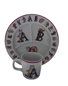 Tiffany & Co. Alphabet ABC Bears Child's Divided Plate & 6 oz Cup 1994 - Picture 1 of 6