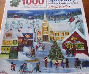 Rompecabezas de arte Cheryl Bartley de 1000 piezas - Pueblo comercial de vacaciones de Navidad 30"x24" - Imagen 1 de 4