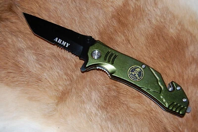 ARMY Assisted Opening Rescue Knife - Black & Green - NEW - Image 1 of 2