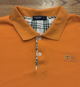 Burberry London Men's Golf Polo Shirt Pique Knit Orange Nova Check Accents Large - Picture 1 of 13