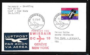 0735) Schweiz, SR (FF) Genf - New York 13.2.73, cover, space