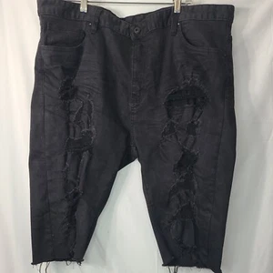 Smoke Rise Shorts Mens Black Denim Jeans Distressed Streetwear Raw Hem Size 44 - Picture 1 of 8
