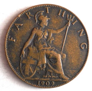 1909 GREAT BRITAIN FARTHING - High Quality Coin - Free Ship - Farthing Bin #3 - Picture 1 of 2