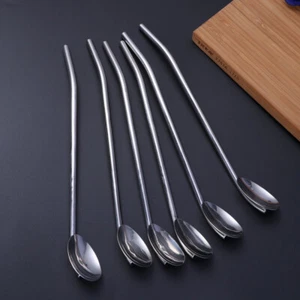 Cuchara de pajita de metal pajitas de metal palo decorativo para agitar bebida swizzle palo - Imagen 1 de 12