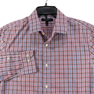 Banana Republic Grant Fit Non Iron Men's Medium Button Up Red Blue Plaid Shirt - Picture 1 of 11