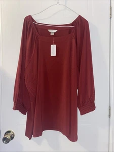 CJ Banks 3X Square Neck Blouse Maroon - Picture 1 of 4