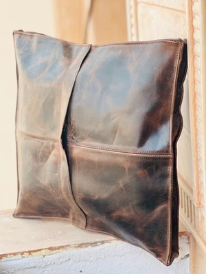 Puf Marroquí De Cuero Higiénico Vintage - Imagen 1 de 4