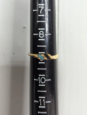 Mujer Hombre Unisex Oro Banda Anillo Talla 9 Turquesa Negro Ónix? incrustación colores Foto 1 de 4