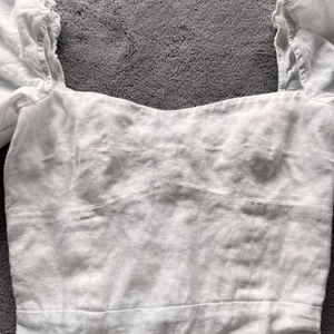 Reformation Kleid Damen 2 weiß Leinen Puffärmel Midi Rüschen Saum Schlitz Made USA - Bild 1 von 24