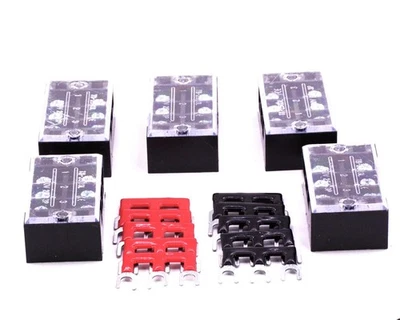 6 Position (2 by 3) HD 25A Barrier Terminal Block Strip w/ Cover + Jumpers - Image 1 of 4