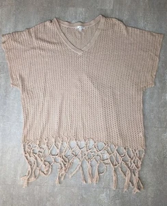 CABI Women's Large Tan/Brown Crochet Fringe Knit Sweater Boho Hippie Top - Picture 1 of 6